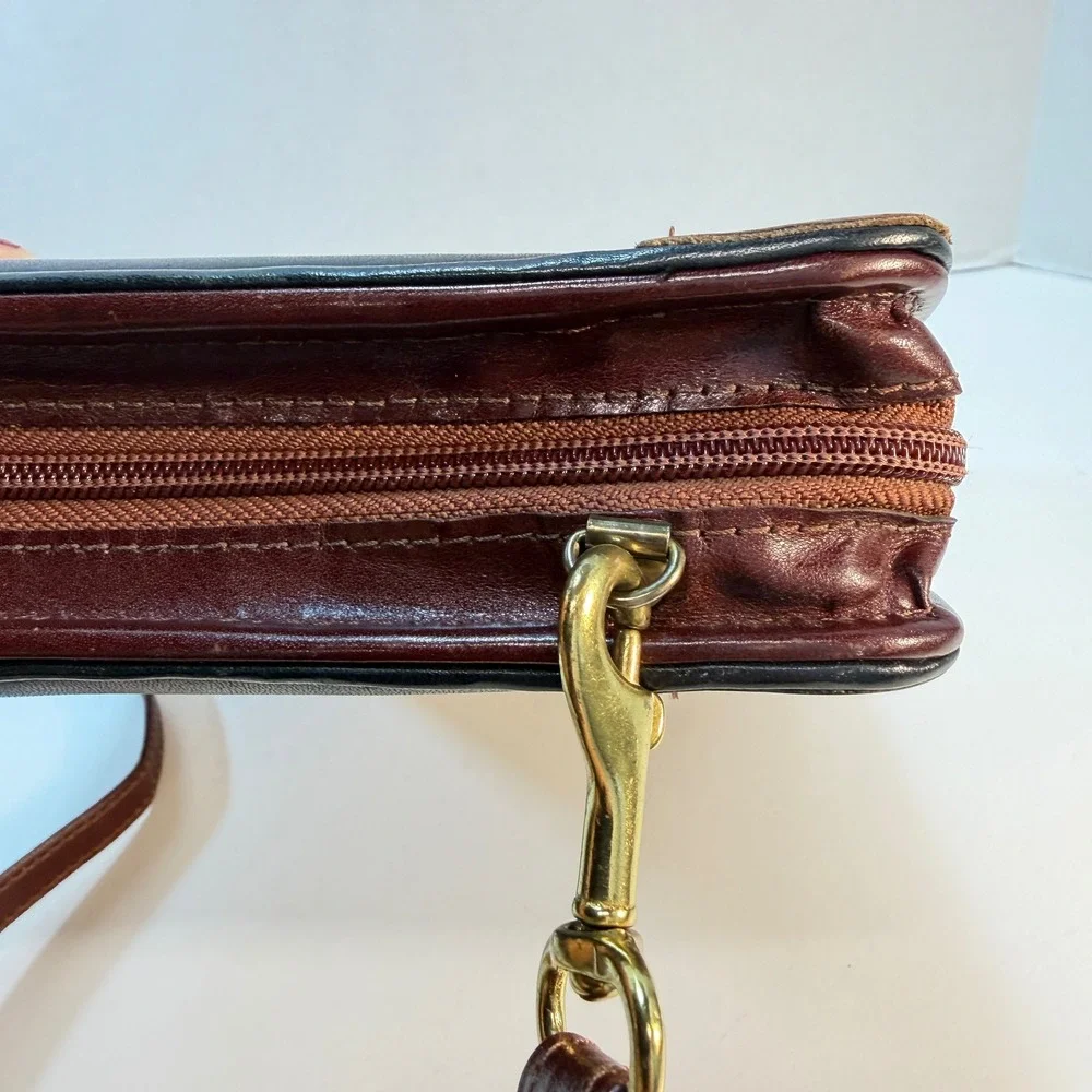 Franklin Covey Classic Planner Black Brown Leather Crossbody Organizer Strap VTG
